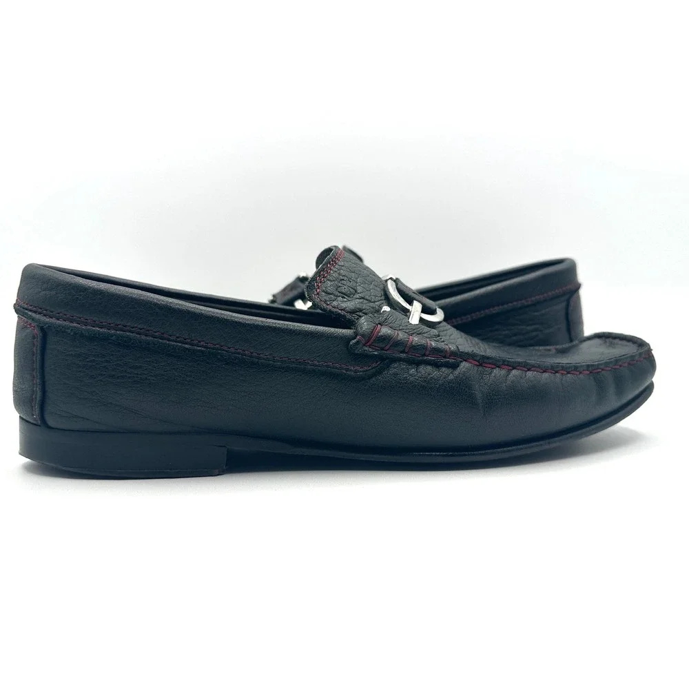Donald Pliner Loafers Mens 10M Black Dacio 2 Bit Red Stitch Italian Leather Shoe